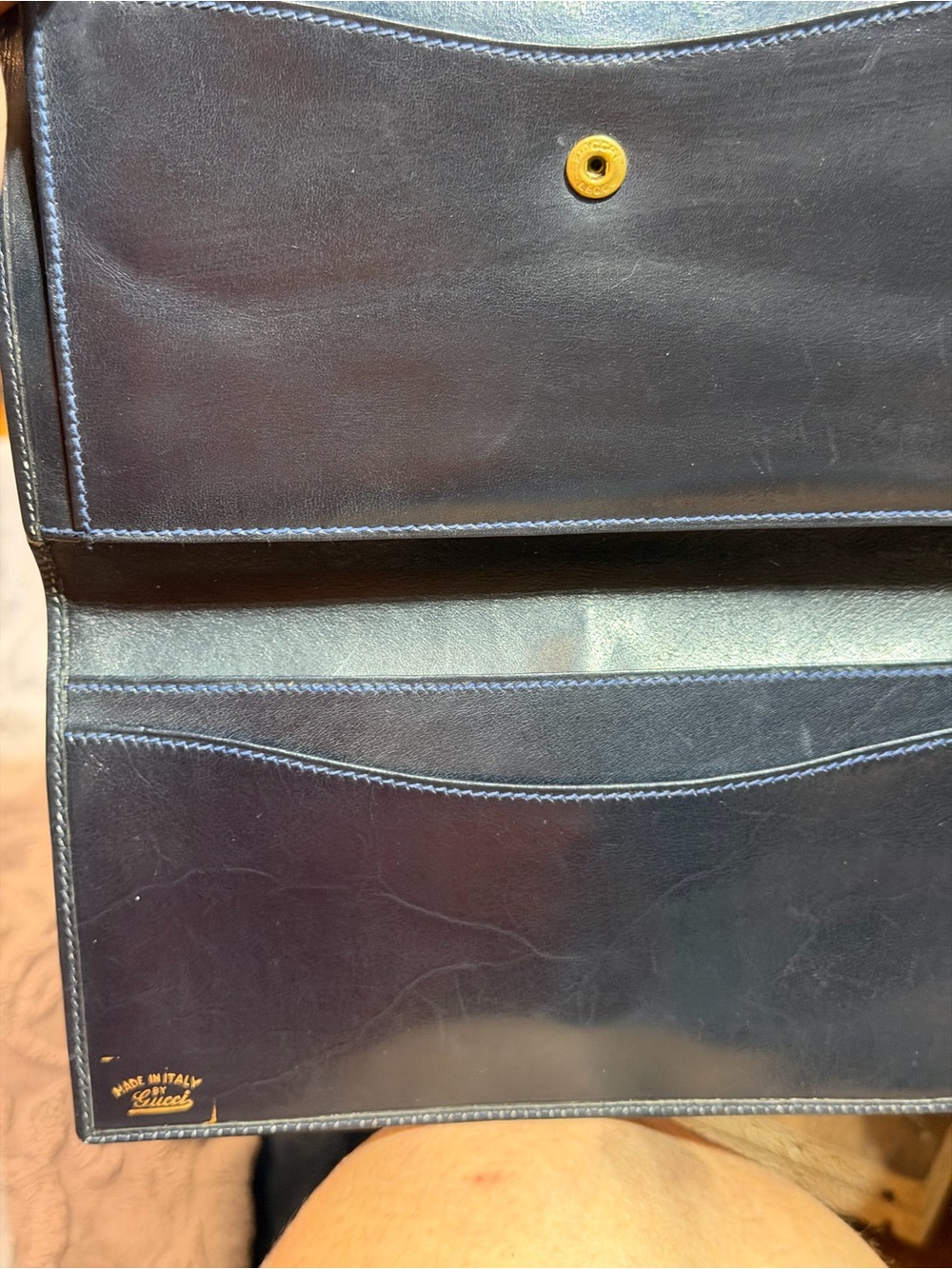 Vintage Gucci GG Supreme Monogram Wallet on Chain Navy Blue Crossbody Clutch Bag - Picture 9 of 10